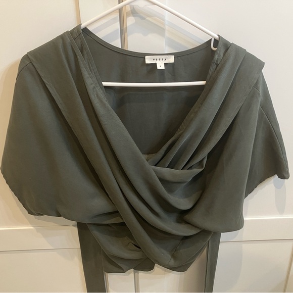 Vetta convertible tie blouse small olive green - Picture 1 of 3